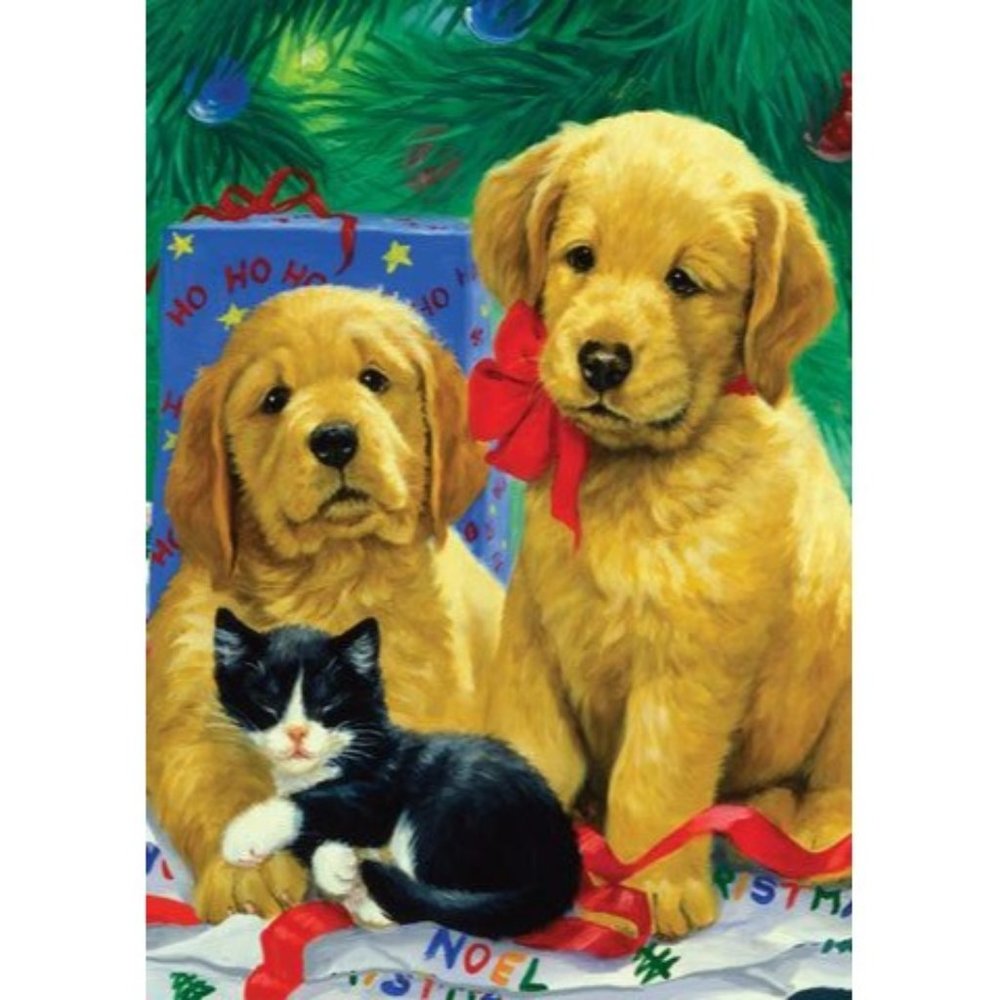 TOLAND FLAG Golden Puppies 101236 Christmas Kitty Large Std House 28" x 40"  NIP
